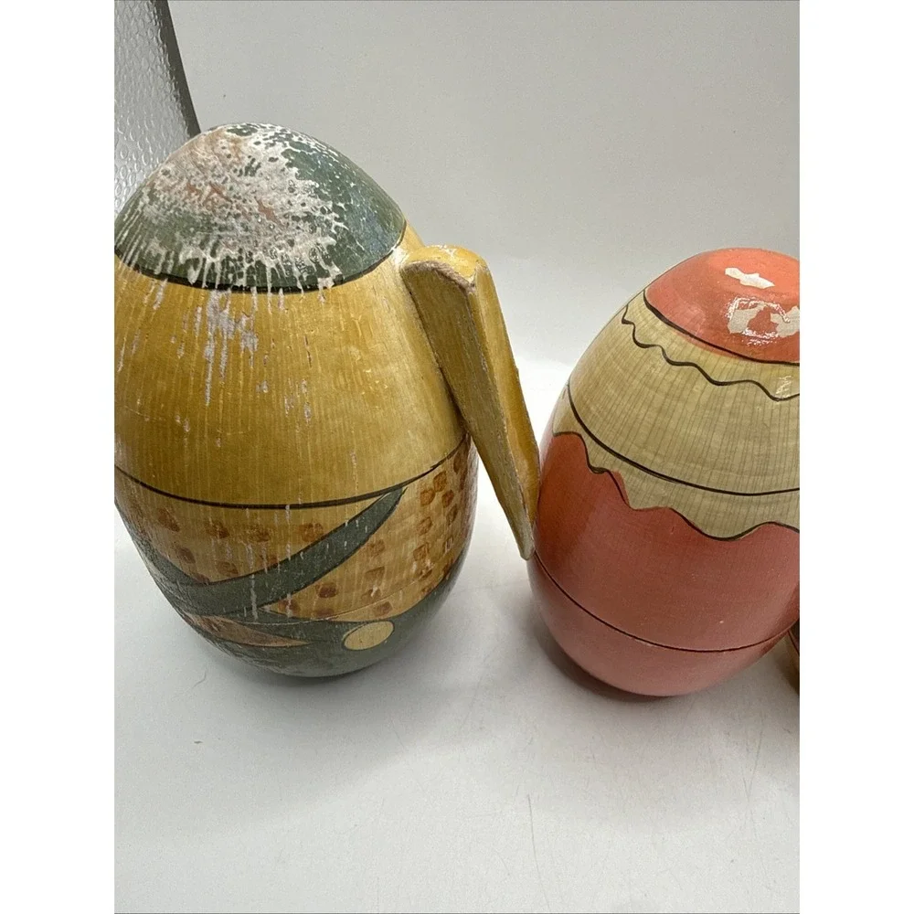 VTG Bunny Rabbit Russian Nesting Dolls Set of 5 Hand Painted Wooden Easter 5